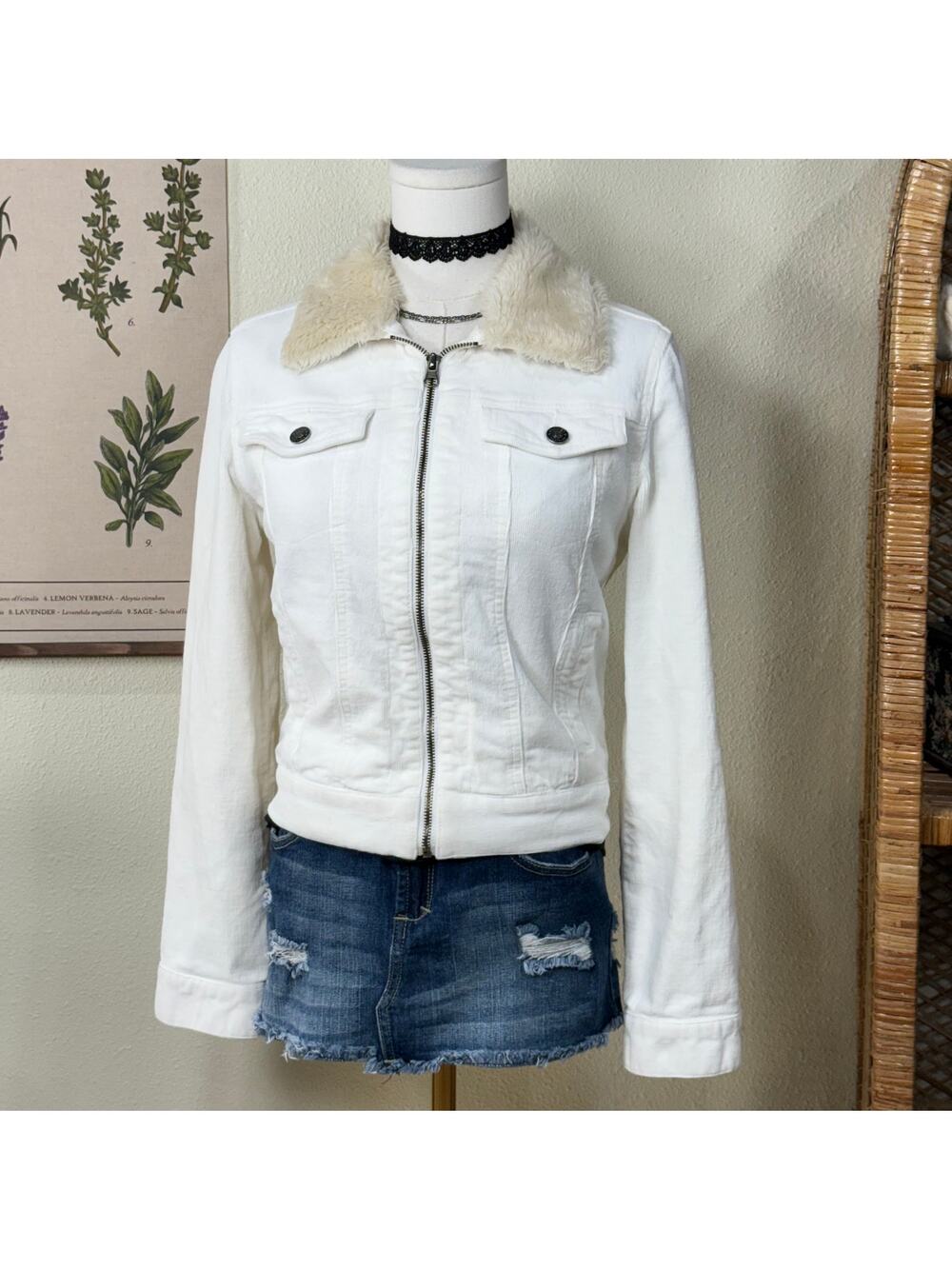 Vintage 90s Y2k White Corduroy Full Zip Trucker Jacket Trashy Gyaru Bratz XS S